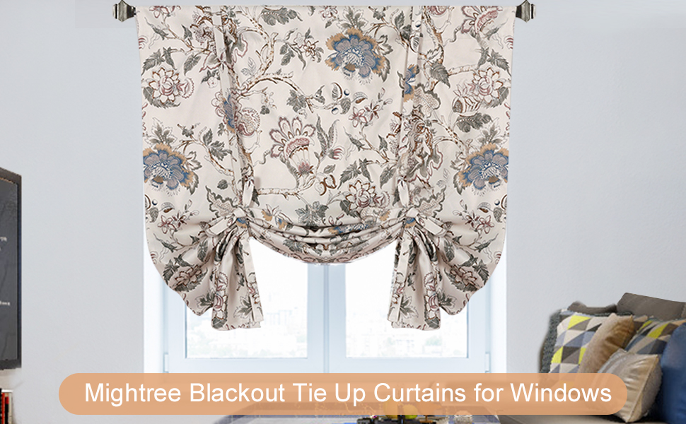 Mightree Blackout Tie Up Curtains for Windows, ThreeLayer