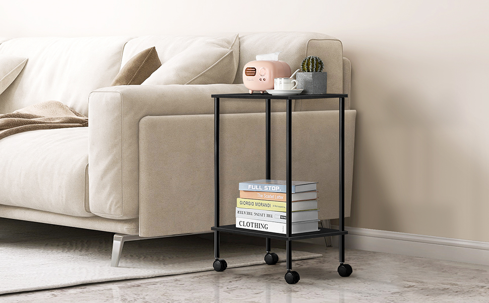 Fogein End Table with Wheels, 2Tier Side Table, Sode Table