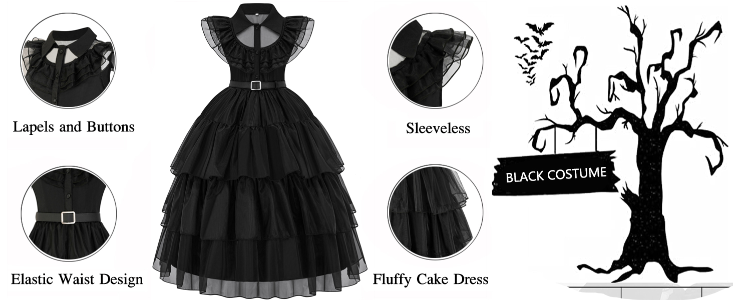 GZ-LAOPAITOU Black Dance Dress for Girls Halloween Cosplay Costumes Party Dress Up Outfits