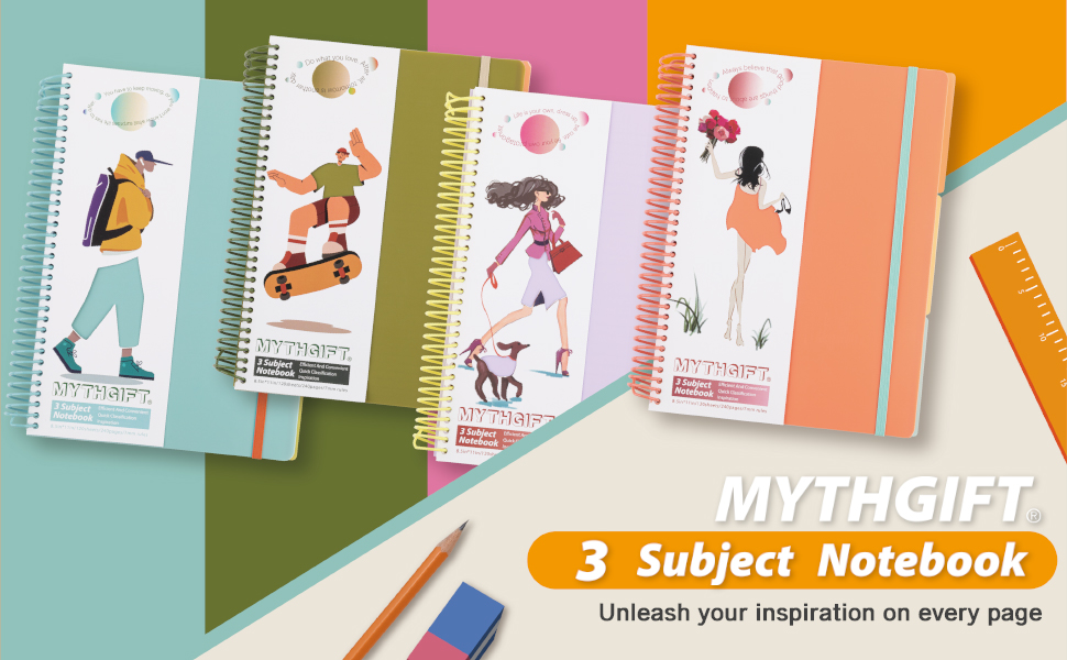 Mythgift Spiral Notebook 8.5 x 11, 3 Subject Notebook