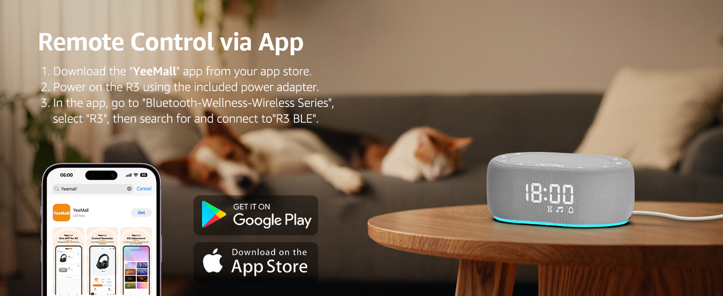 White Noise Sound Machine - Remote Control via App. Download the YEEMALL34; app from your app store.