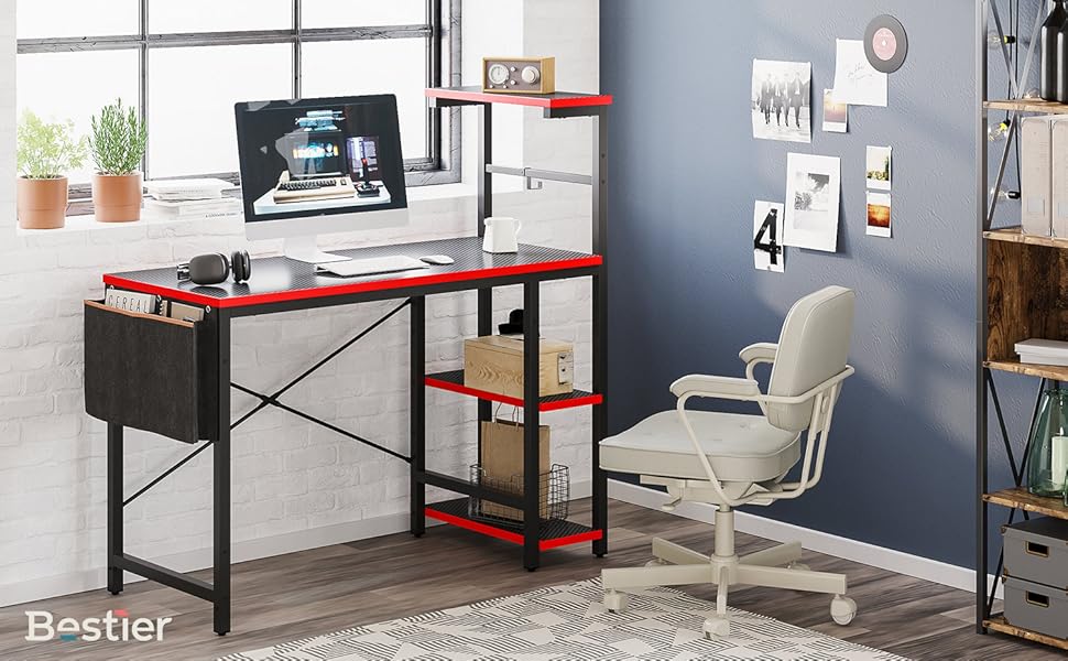 Bestier Computer Desk with 4 Tiers Shelves, Gaming Desk