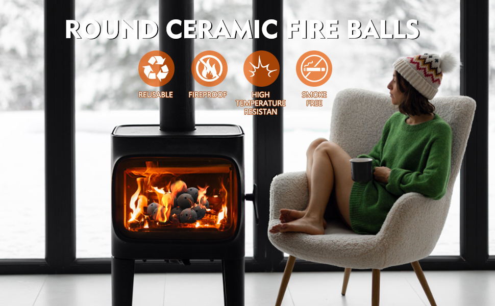 15 Pack Ceramic Fire Balls, 3 Inch Fiber Round Fire Stones
