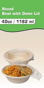 40 ounce meal prep containers dome clear lids disposable bio degradable compost safe food safe bowls
