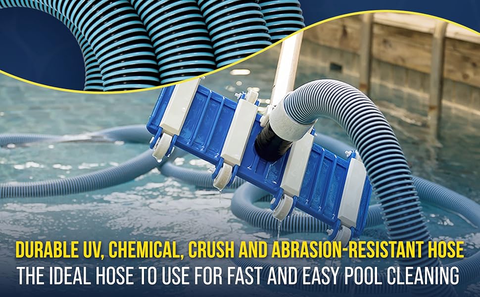 50' heavy-duty pool vacuum hose, 1-1/2" kink-free, spiral wound, for inground pool cleaning