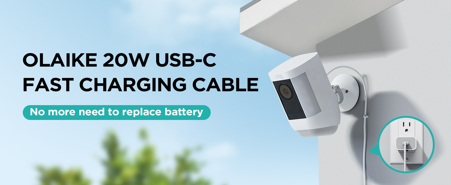 2Pack Charger Cable for Ring Stick Up Cam, 20W USBC Power