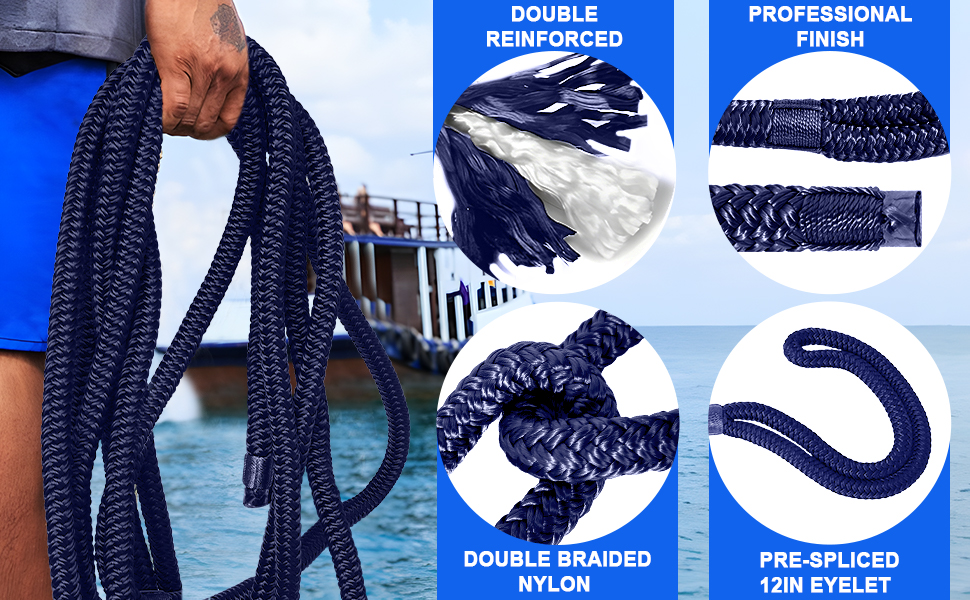 Roohiseng Dock Lines Boat Ropes for Docking 1/2" x 15