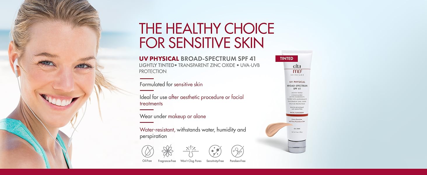 EltaMD UV Physical Facial Sunscreen Broad-Spectrum SPF 41, Oil-Free, Sensitive, Oily, Post-Procedure