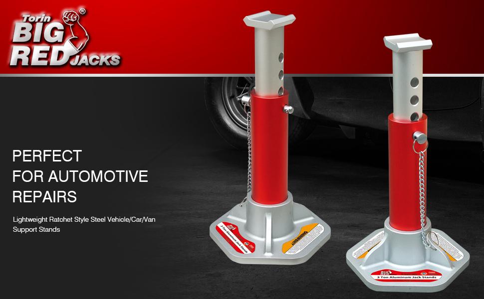 Torin BIG RED Aluminum Jack Stands with Locking Pins: 3 Ton (6,000 lb) Capacity, Red/Silver, 1 Pair