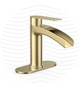 Phiestina Single Handle Waterfall Faucet for Bathroom Sink in Brushed Gold Finish, with 6-Inch De...