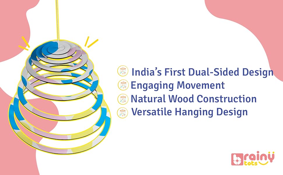 Brainytots Spiral Hanging Mobile baby toy with features like dual sided design and natural material