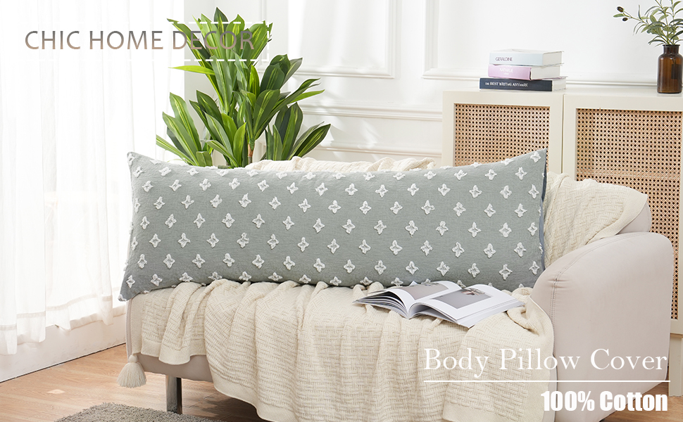 Gray Body Pillow Cover Tufted Boho Long Pillowcase White