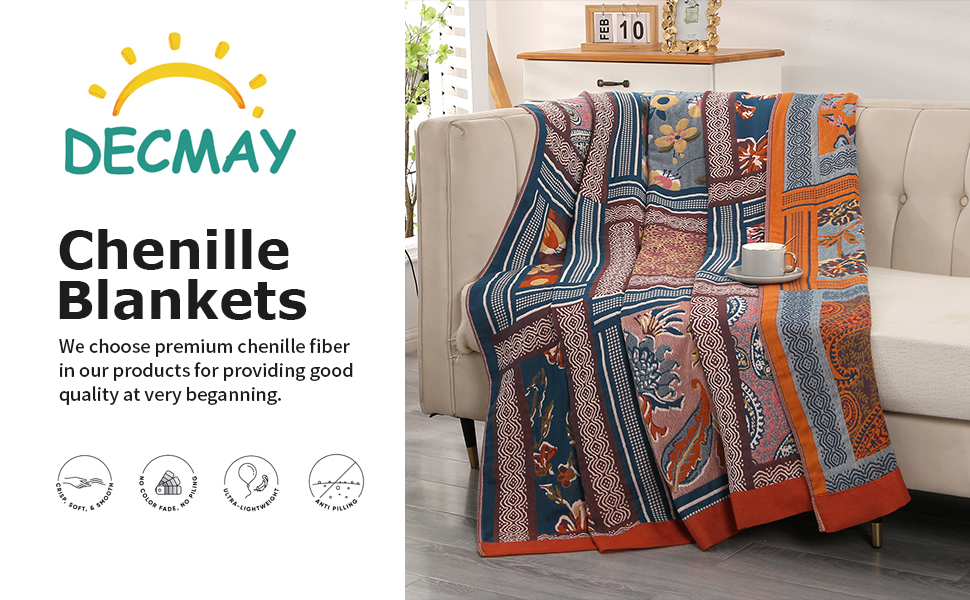 DECMAY Throws for Sofas Large, Boho Throw Blankets for 2 3 4 Seater