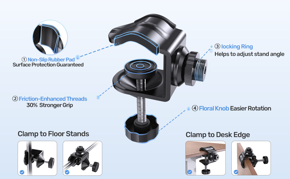 Clamp to Floor Stands Clamp to Desk Edge