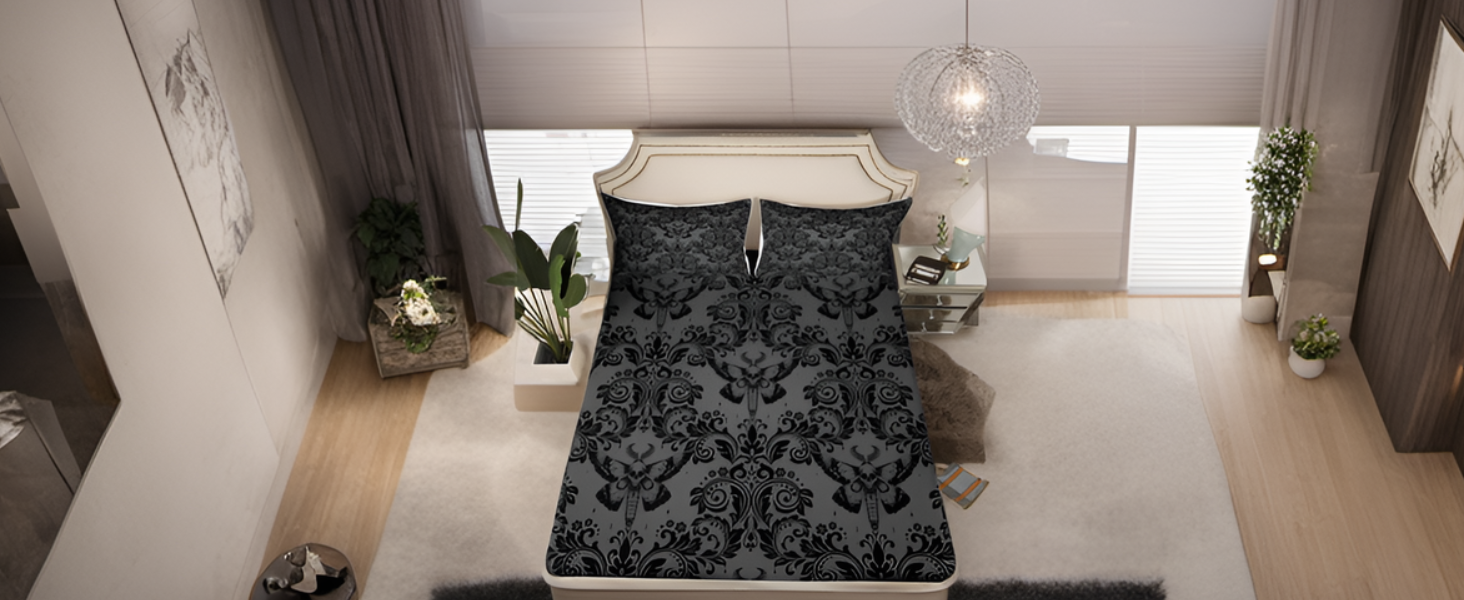 Feelyou Adults Silver Vintage Damask Floral Sheet Set