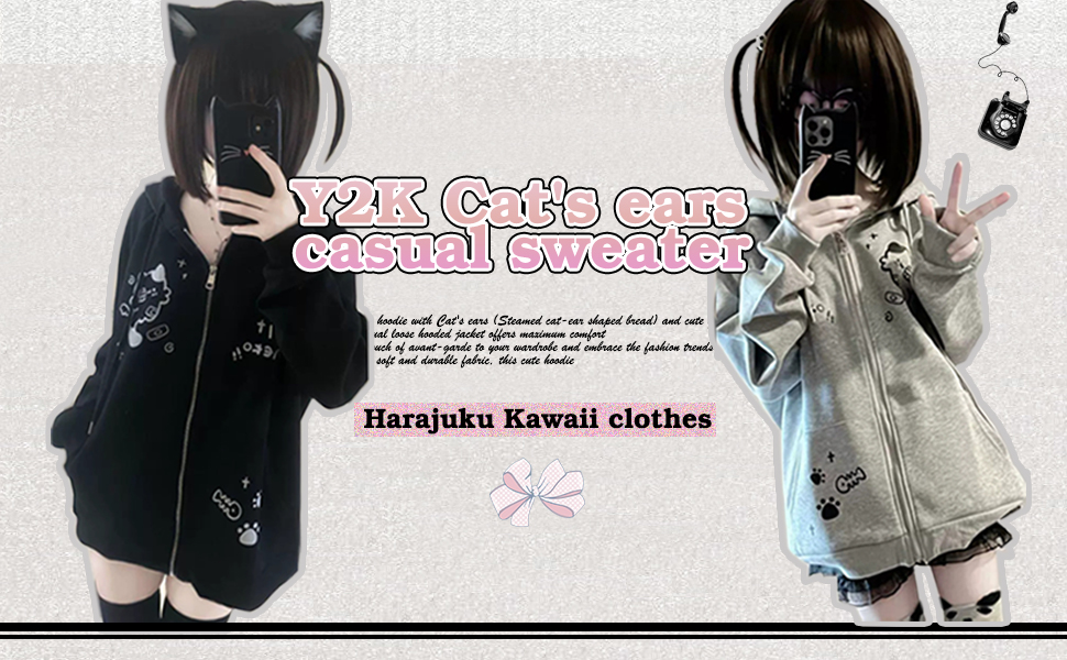 ヲホヲホ Aobiono Women Men Y2K Star Zip Up Jacket Oversized Hoodie