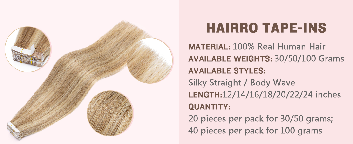 Hairro 14 Inch Tape in Human Hair Extensions Body Wave