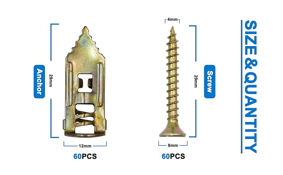 BESTYCHAO 120pcs Hammer Drive Anchor Kit, Drywall Self Drilling Anchor
