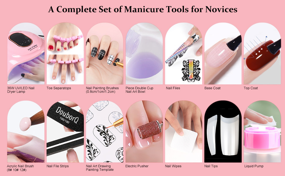 DouborQ Acrylic Nail Kit with Electric Nail Drill Nail Lamp,Acrylic