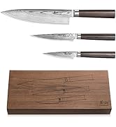 Cangshan HAKU Series 501172 X-7 Damascus Steel Forged 3-Piece Starter Set with Walnut Box
