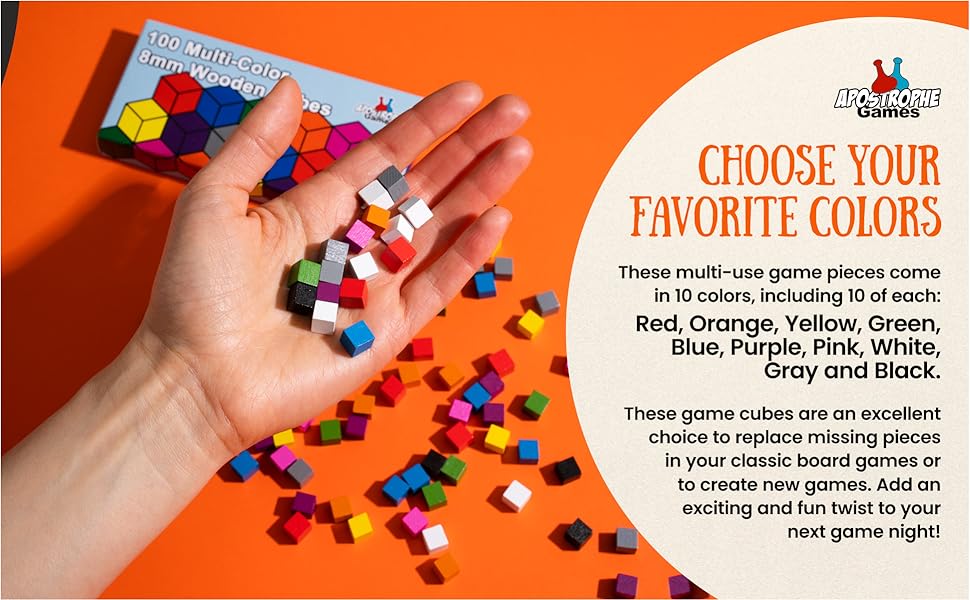 100 MultiColor Board Game Pieces (100 Wooden Cubes), Board Games