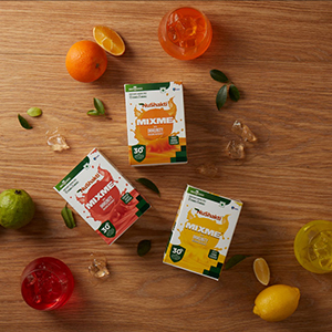 Mix Me OLG in 3 different flavours kept on the table