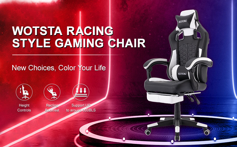 WOTSTA Gaming Chair with Footrest,High Back Gamer Chair with Massage