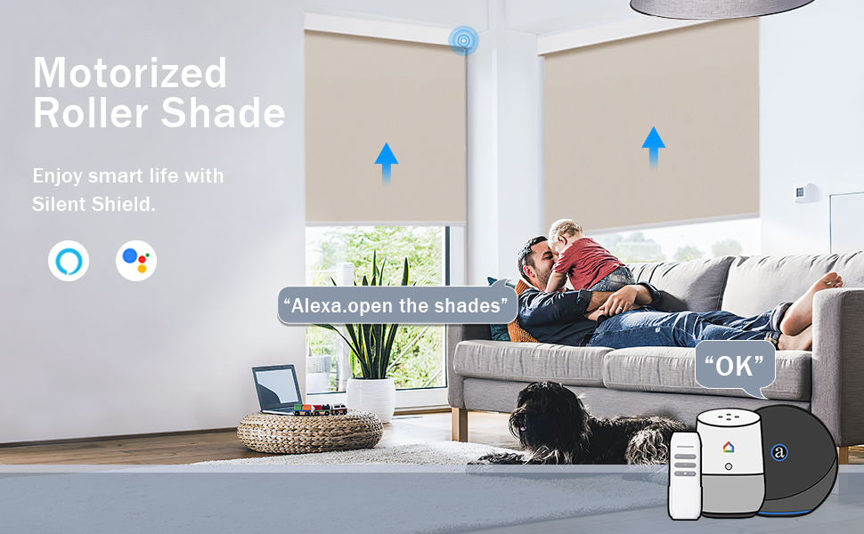 SilentShield Motorized Blinds Shade Blackout Fabric Automatic Roller Shades Remote