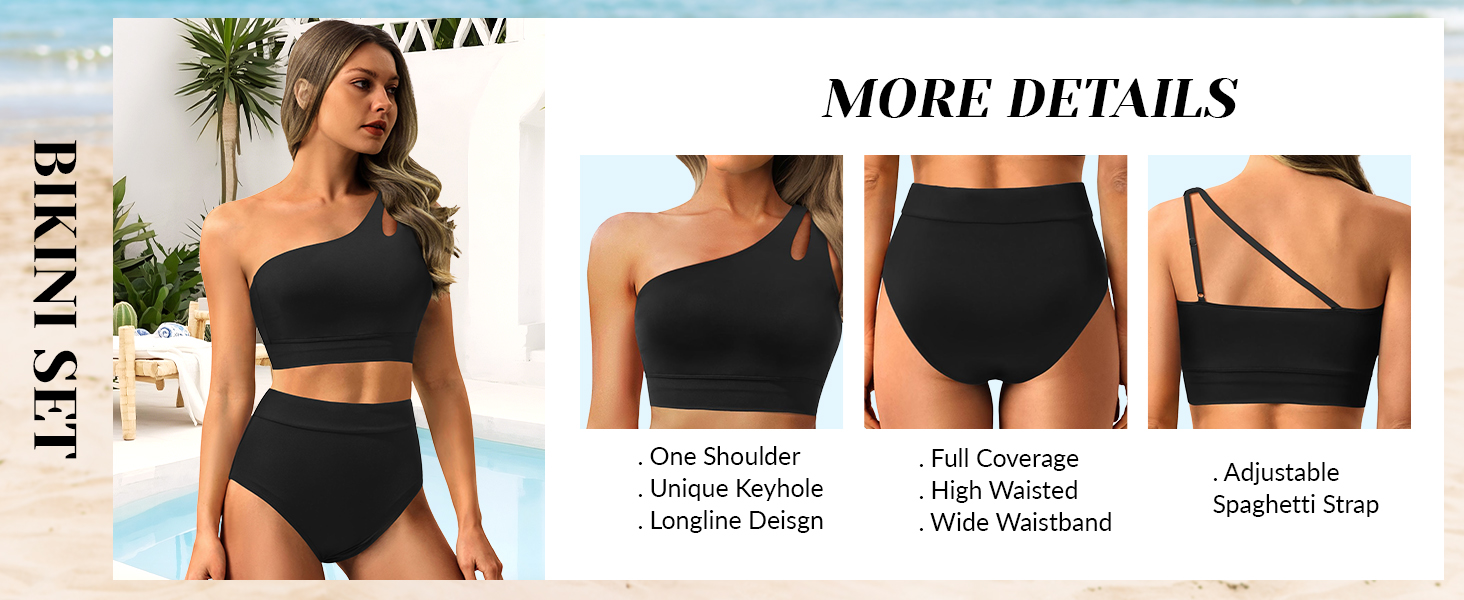 two piece swimsuit tummy control high waist bathing suit black bikini ladies teen junior modest