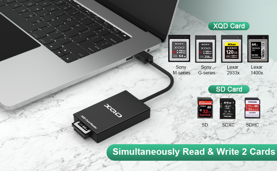 XQD Card Reader, USB 3.0 XQD/SD Card Reader Dual Slot Memory Card