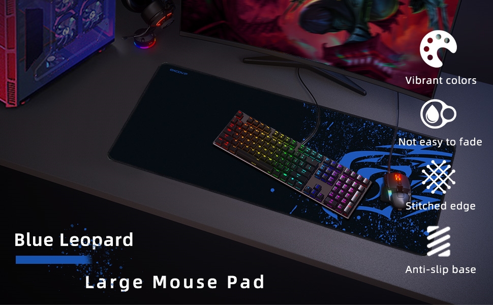 EXCOVIP Blue Leopard Gaming Mouse Pad, Large Mousepad with Premium ...