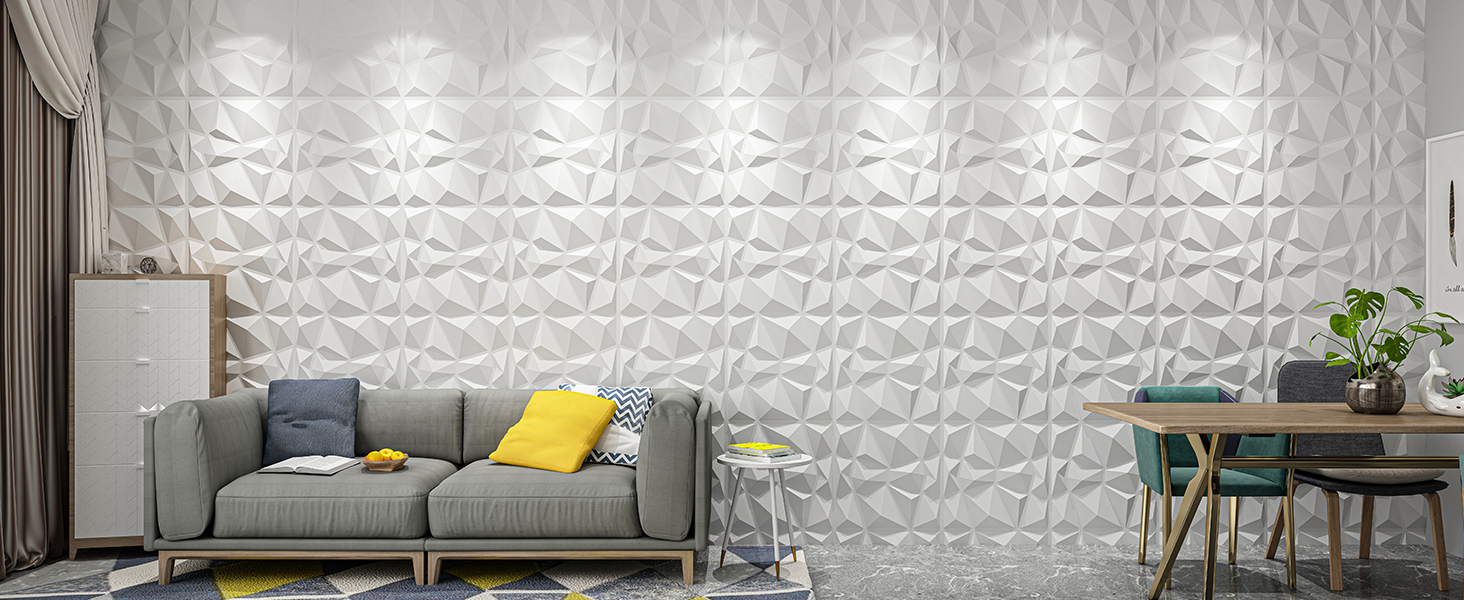 Art3d 3D Wall Panels White Diamond Design, 12 PCS Modern Wall Decor