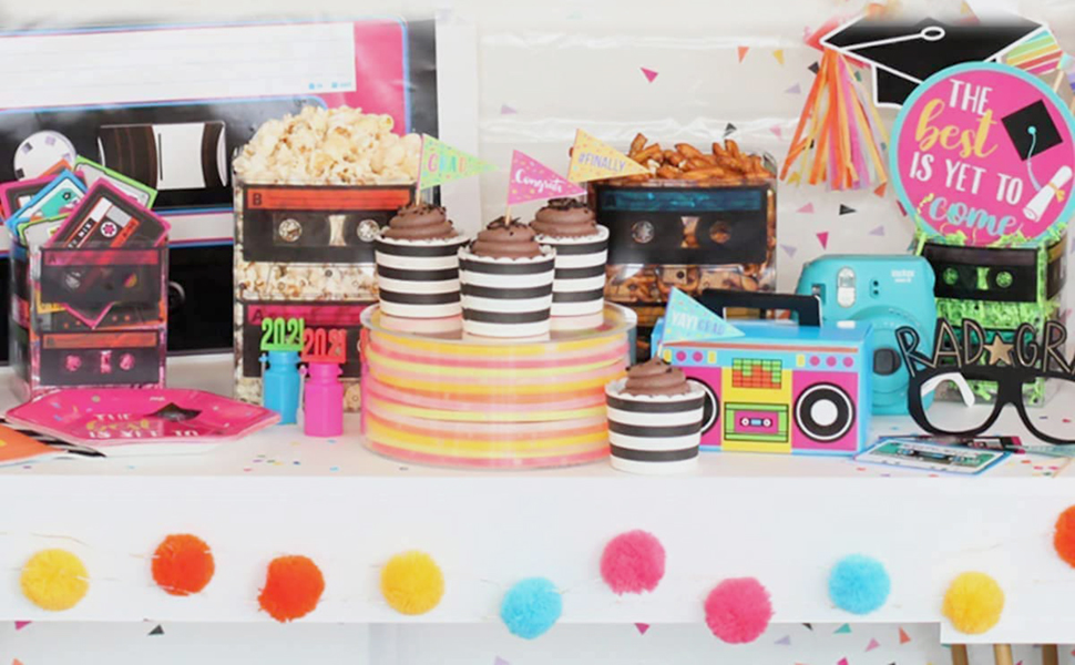 Cassette Tape Bucket Centerpiece (8 Pack) 80s Party Supplies, 90's 80s