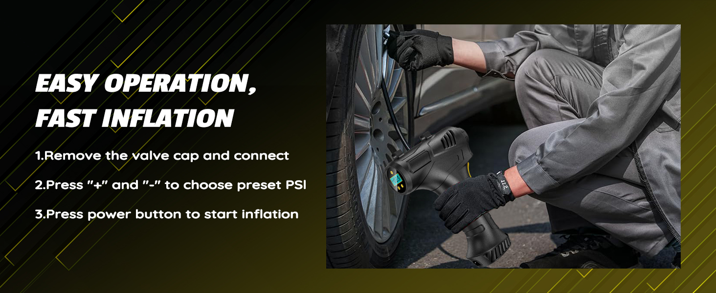 Haquno Cordless Tyre Inflator Handheld Air Compressor, 12V Portable 5200mAh Rechargeable Car Tyre Pump, 150PSI Electric Digital Car Air Pump with LED Light & 4 Nozzles for Car, Motorcycle, Bicycle 10 Cordless Tyre Inflator Air Compressor