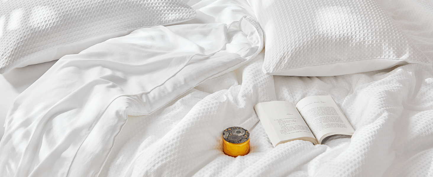 WARMDERN White Comforter Set King Size Waffle Weave Lightweight Bedding Comforter