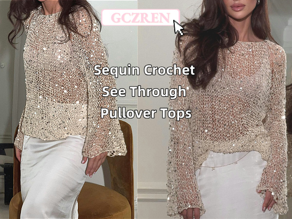 Amazon.com: GCZREN Women Sexy Sequin Crochet Sheer Mesh See