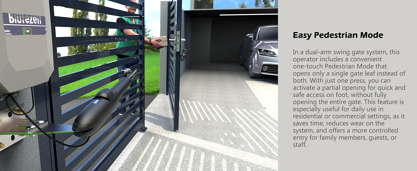 Pedestrian Mode Access – Convenient, Secure Walk-Through for Guests & Family, Easy Gate Operation