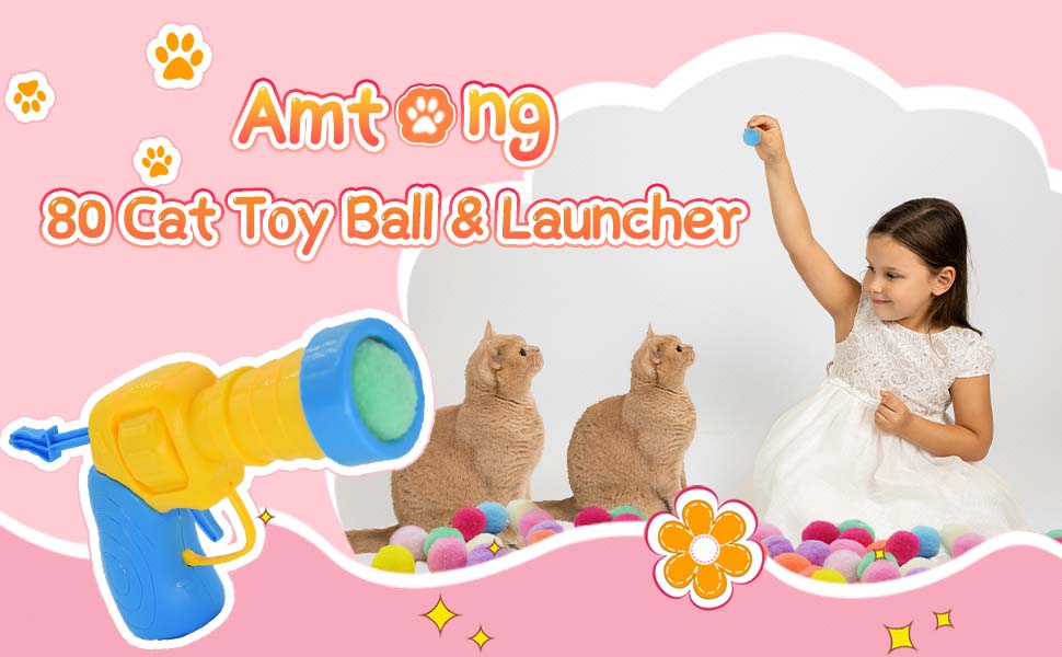 Amtong Cat Toy Balls, Cat Ball Toy Launcher and 1.2Inch Cat Pompom Ball, Colorful