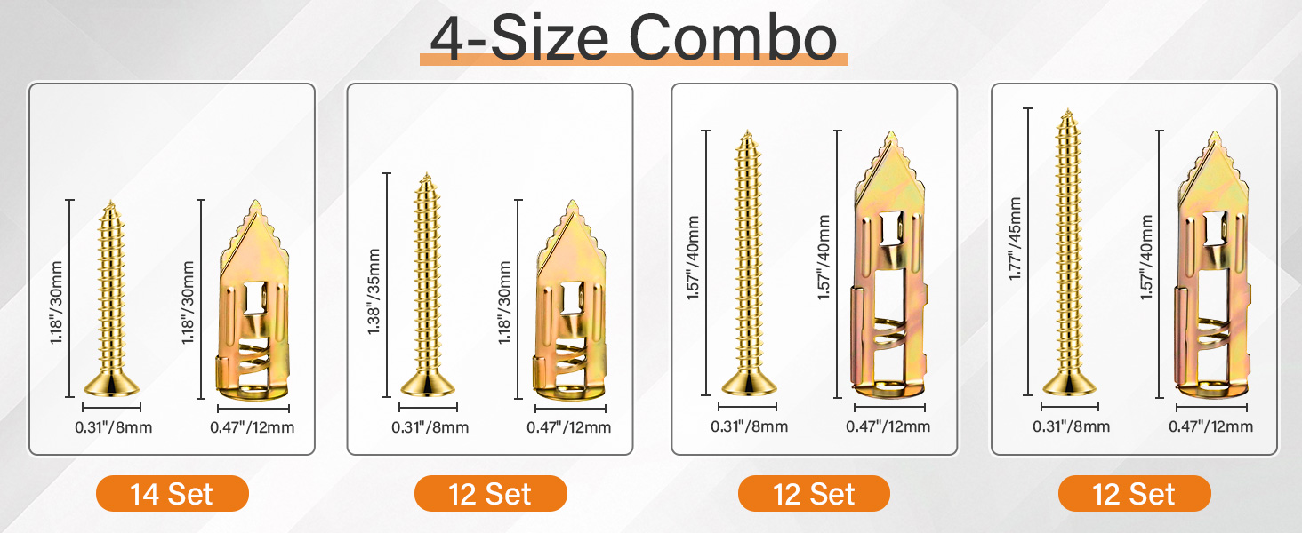 Self Drilling Drywall Anchors and Screws Kit Metal Expansion Bolt Steel Anchor with Zinc Screws Set