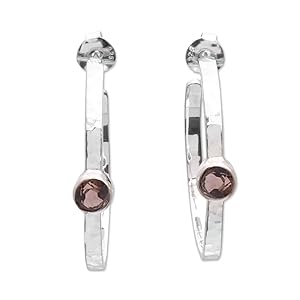  NOVICA  Handmade  Smoky  Quartz  Half-hoop  Earrings  Sterling  Silver Hammered Indonesia Gemstone