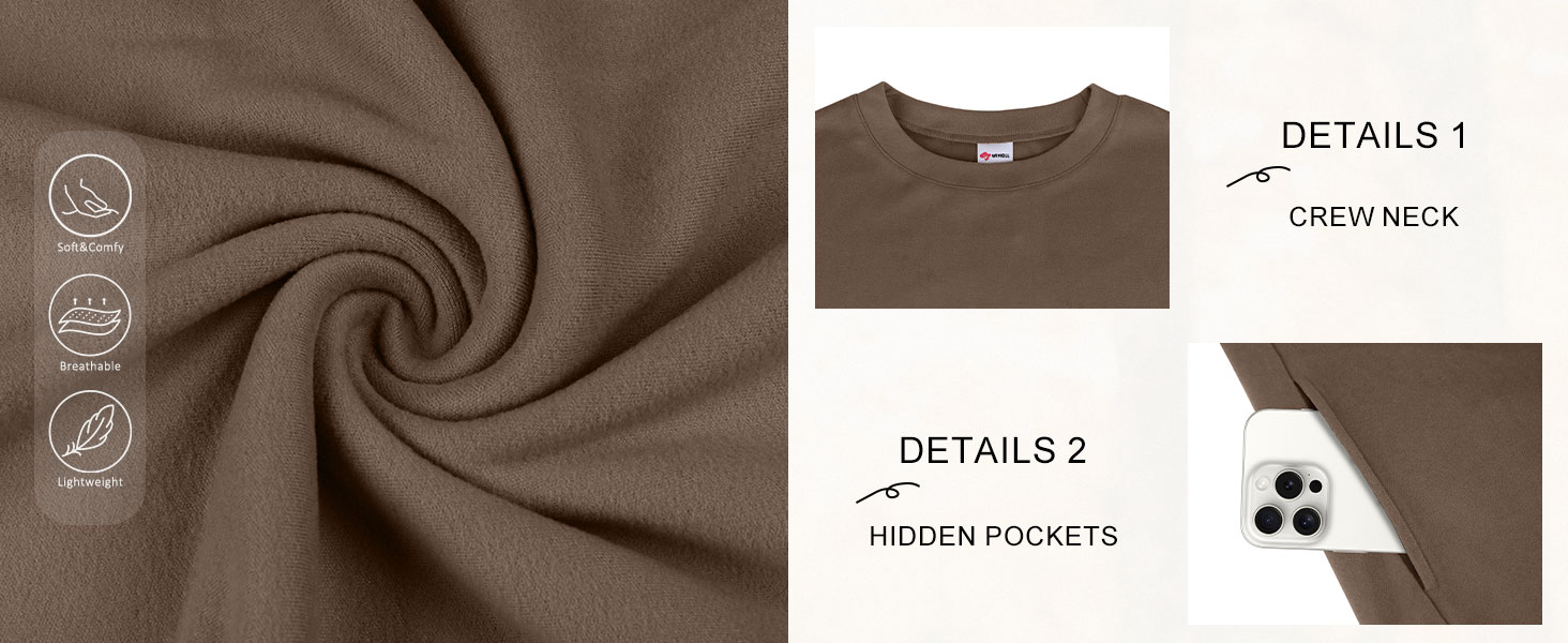 Womens Long Sleeve Tops Trendy Crewneck Sweatshirts with Pocket Lightweight Pullover Sweaters 