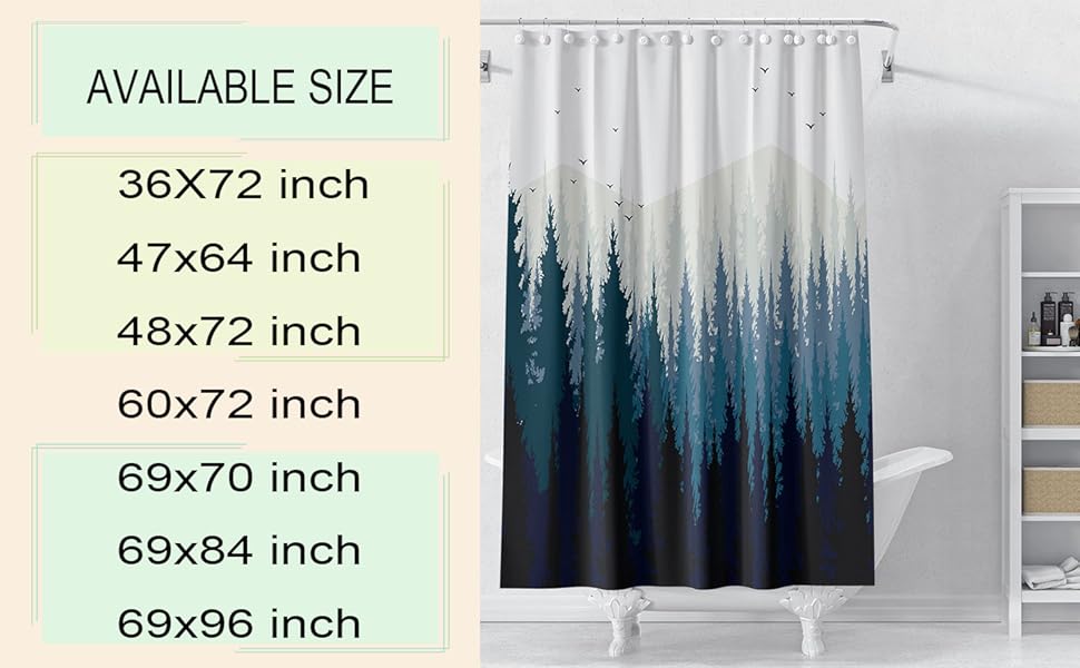 JAWO RV Shower Curtain Gradient Ombre Mountain Forest