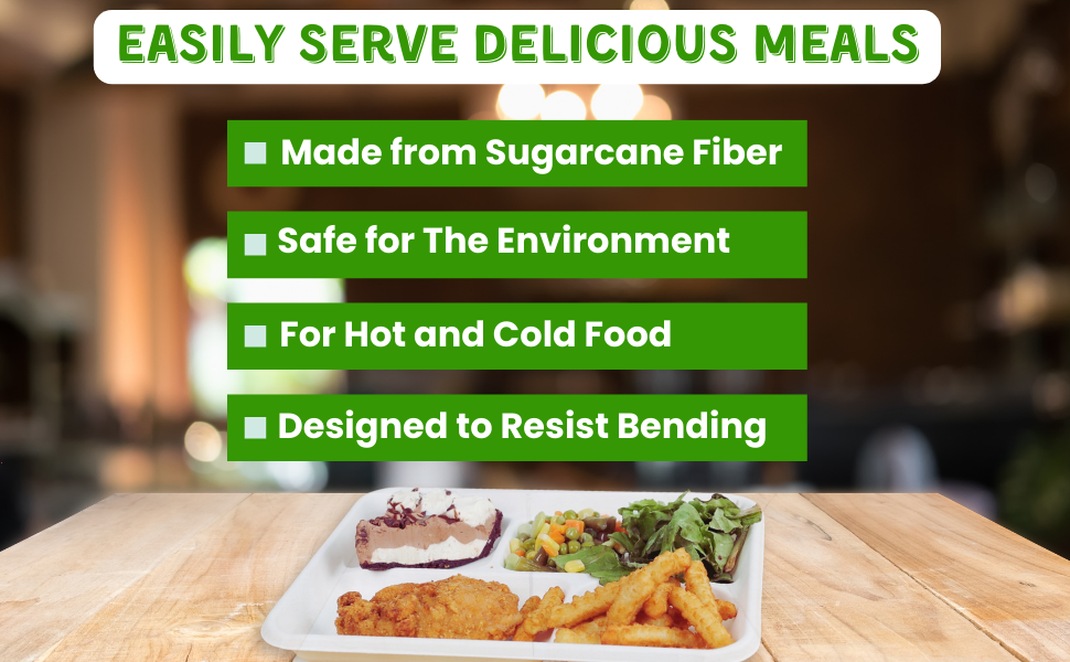 ECORIYO 5 Compartment Disposable Paper Plates 125Pack of Divided