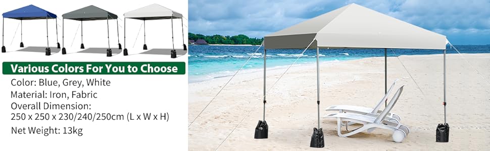 COSTWAY 2.5x2.5M Pop Up Gazebo, 3-Position Height Adjustable Commercial Instant Canopy Tent With Roller Bag And 4 Sandbags, Garden Patio Sun Shelter For Camping Barbecue Party (Blue) 16 r