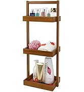 Utoplike Teak Wood Shower Caddy Corner, 3 Tier Standing Shower Organizer with Handle, Bathroom St...