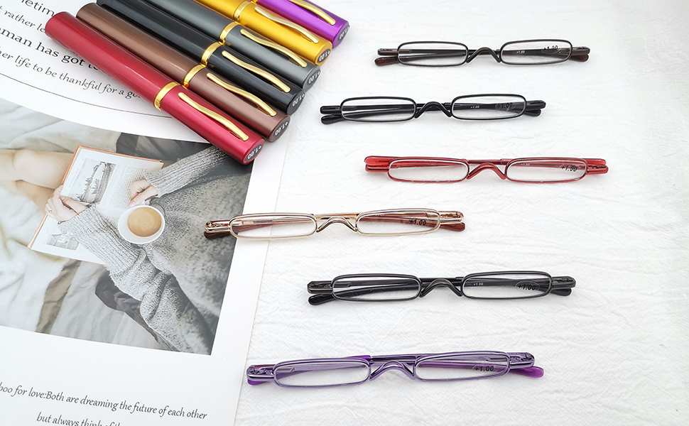 OWTXIS 3 Pack Mini Slim Pen Reading Glasses Compact