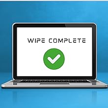 laptop with message "wipe complete" displayed