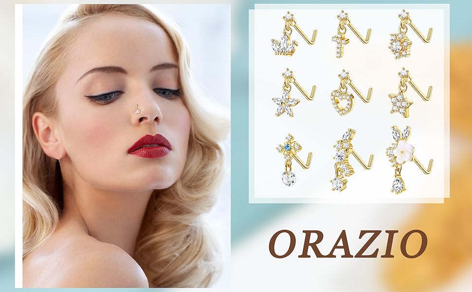 Amazon.com: ORAZIO 9 PCS Dangle Nose Rings - L Shaped for