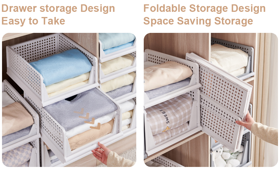 3 Sizes Stackable Wardrobe Storage Organiser, Drawers for Inside