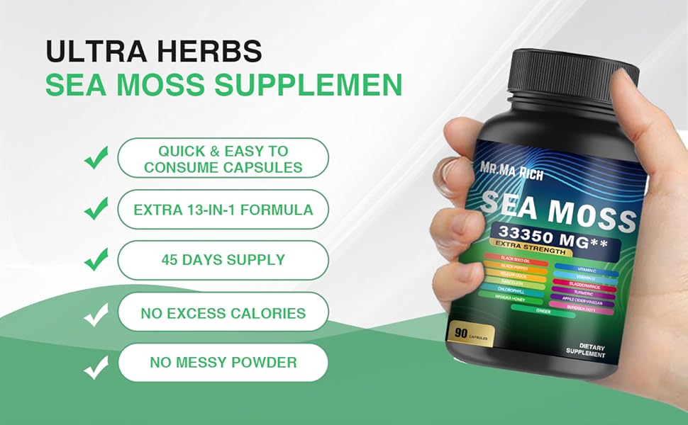 Amazon.com: Mr.Ma Rich Sea Moss Capsule - 90 Count (Sea Moss) : Health - How Many Sea Moss Capsules To Take Daily